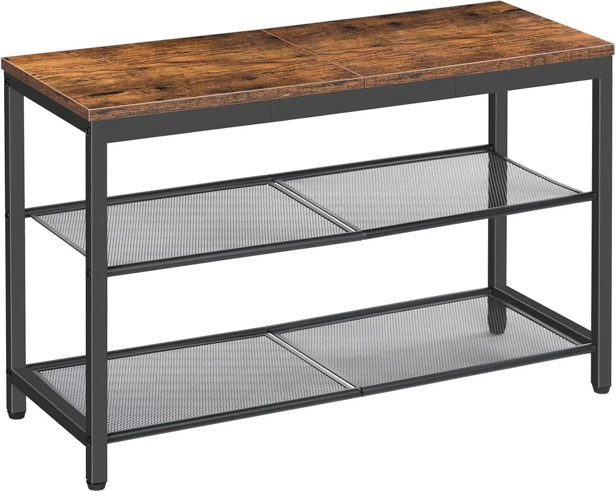 3-Tier Shoe Rack Bench Brown, Fits Entryways, Living Rooms, Hallways