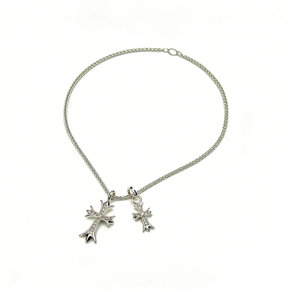 Unisex Stainless Steel Double Cross Pendant Necklace Fashion Jewelry