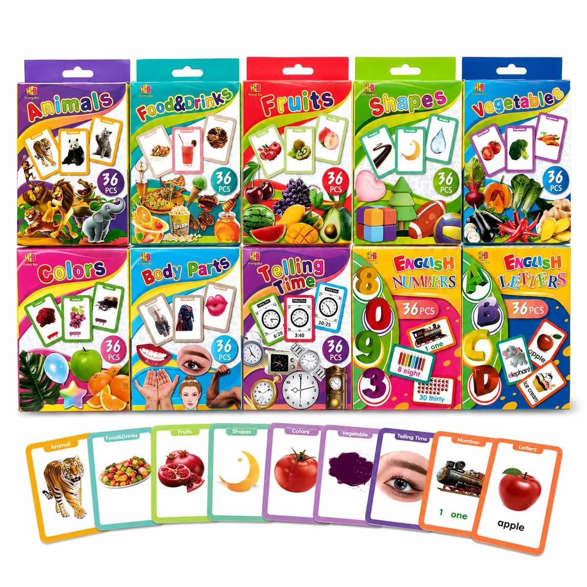 10PCS Kids Educational Flash Cards Learning Set for Toddlers