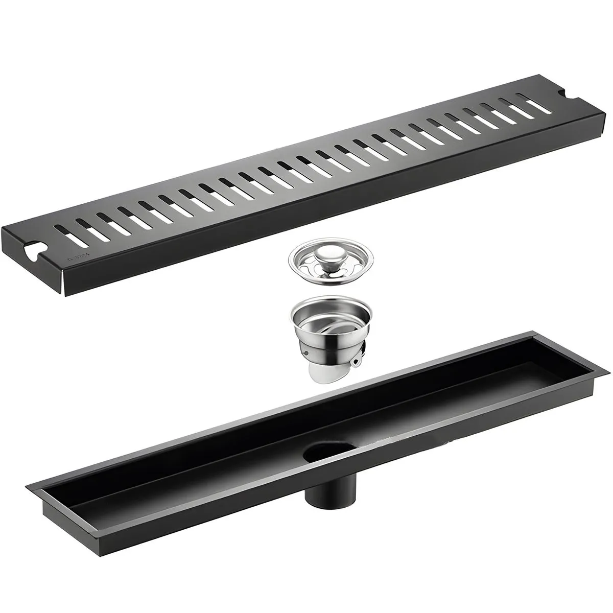 60cm Stainless Steel Rectangle Shower Drain. - Black