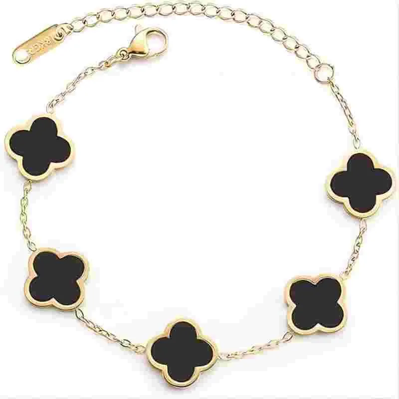 18k Gold-Plated Clover Shell Mother Bracelet - Gold, Black