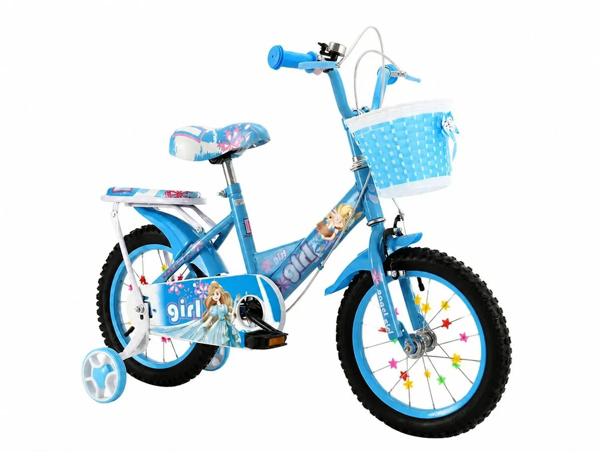Frosty Girls 12|14|16-Inch Blue Kids Bicycle with Training Wheels & Basket