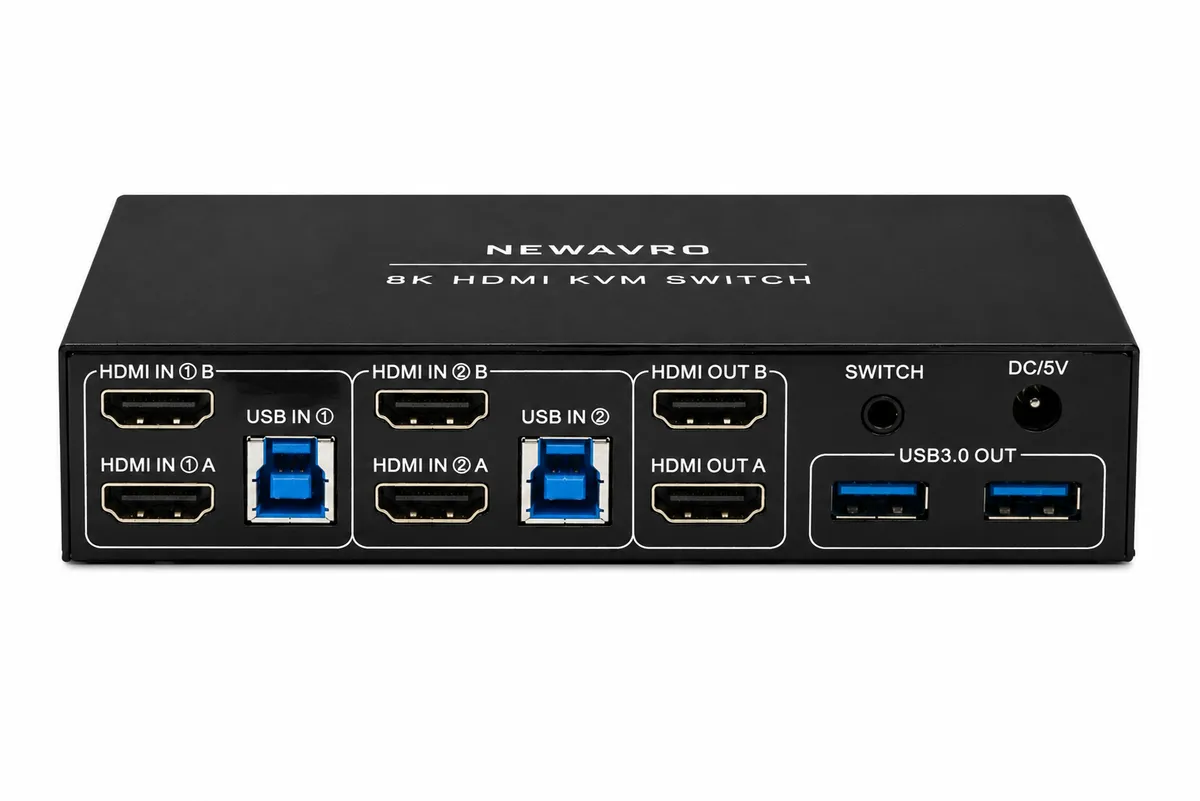 Newavro 8K HDMI KVM Switch 2 Port - Dual HDMI USB 3.0 Switcher