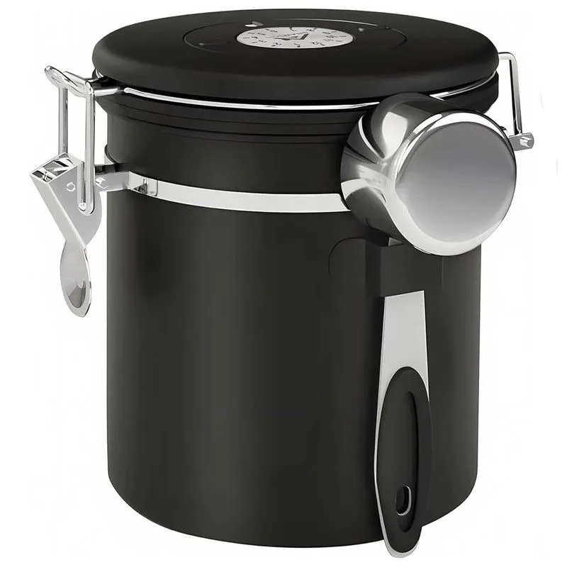 Coffee Canister Airtight Coffee Bean Storage Container with Scoop - 1.5L - Black