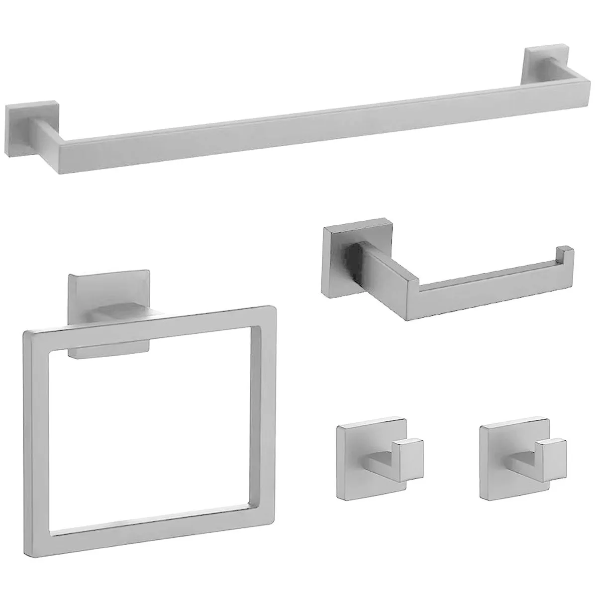 5 Piece Bath Towel Rack Set Wall Mounted Towel Bar Bathroom Accessories Kit - Silver
