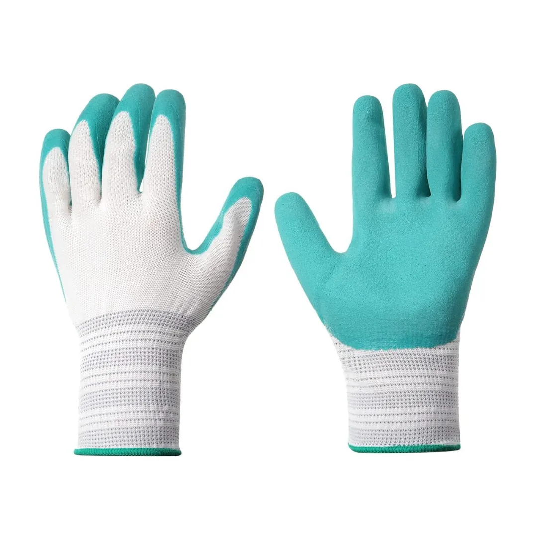 Arfast- 6 Pairs 13-Gauge Rubber-Coated Grip Work Gloves Safety Gloves (M) - Blue, White