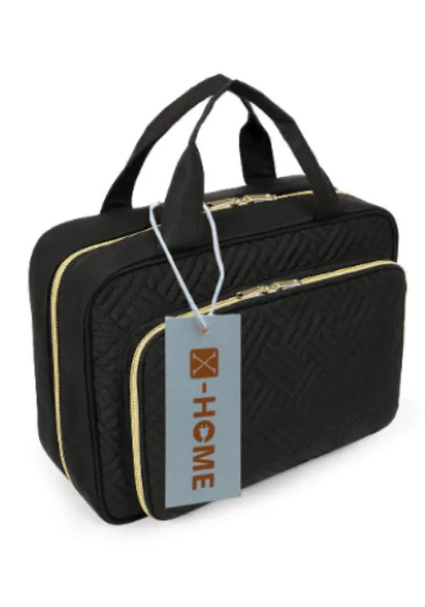 X-HOME Toiletry Make Up Travel Bag 5 Compartments PVC Lined Hanging Hook - Black