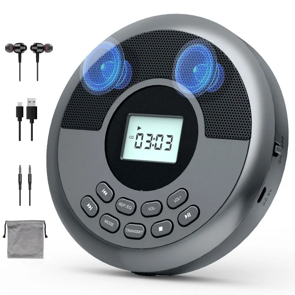 Portable CD Player With Dual Stereo Speakers, Rechargeable CD Player