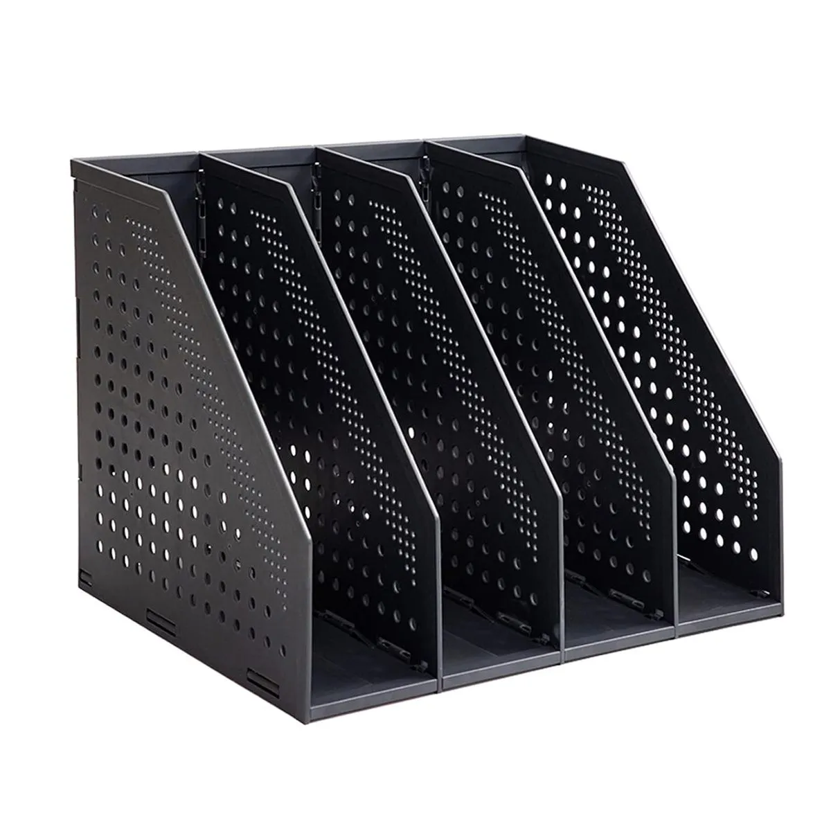 Collapsible Magazine File Holder/Desk Organizer 4 Vertical Compartments - Dark gray