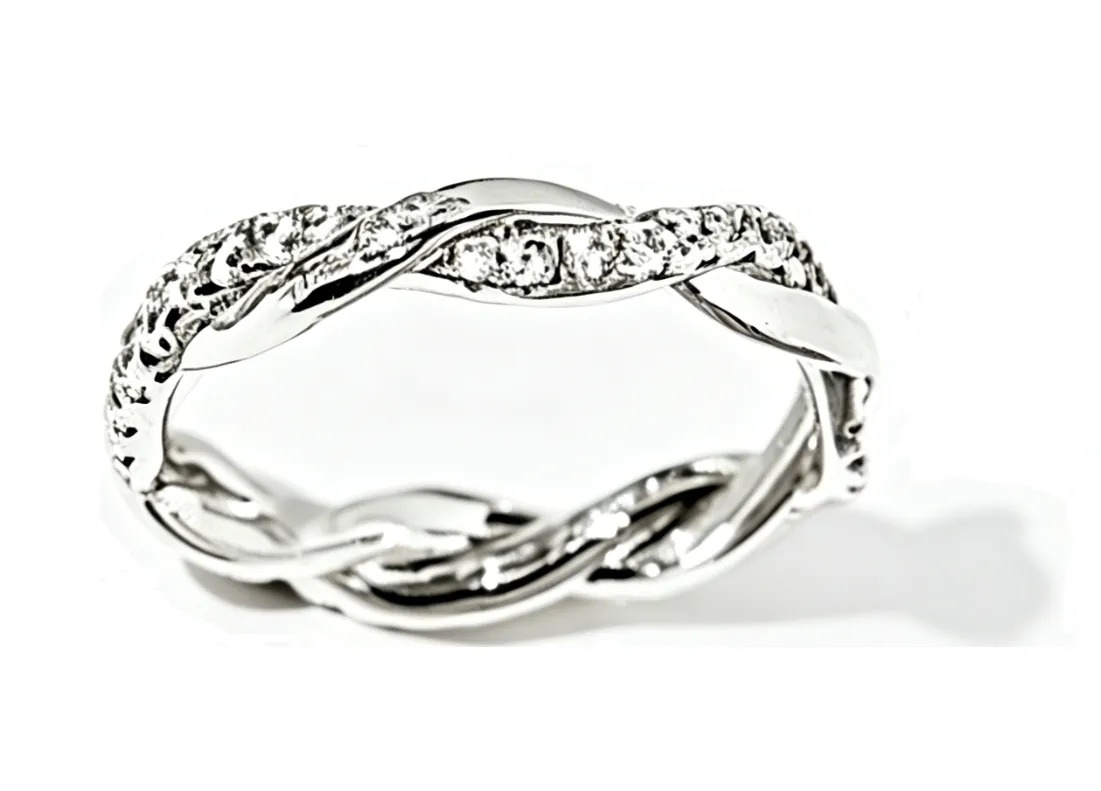 Twisted Rope Eternity Ring for Women, Cubic Zirconia Band,Dainty Twist Ring