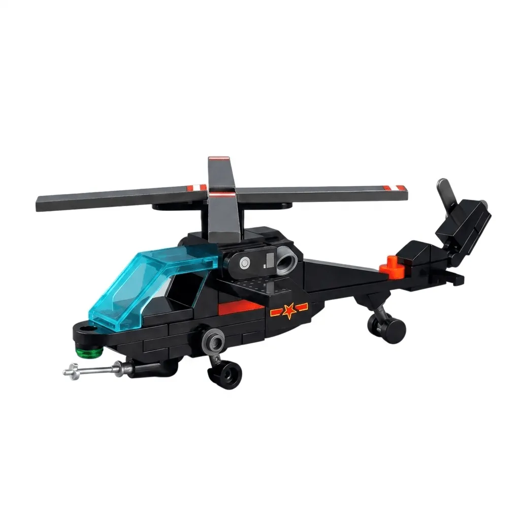 74 Piece - Armed Helicopter Building Block Set - Black
