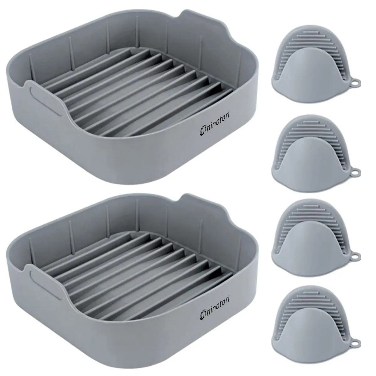 2 Pack Reusable Silicone Air Fryer Liner Square Air Fryer Pot with 4 Mitts