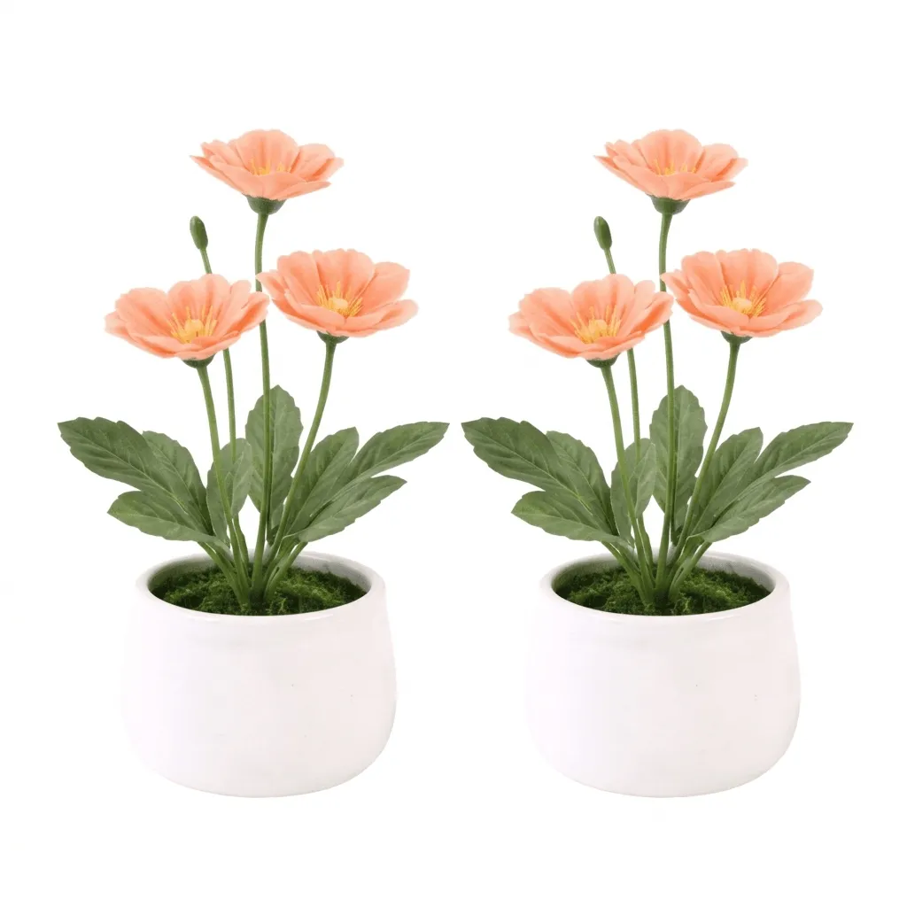 Plastic Artificial Flower Potted Plants Set - Champagne - 2 Piece
