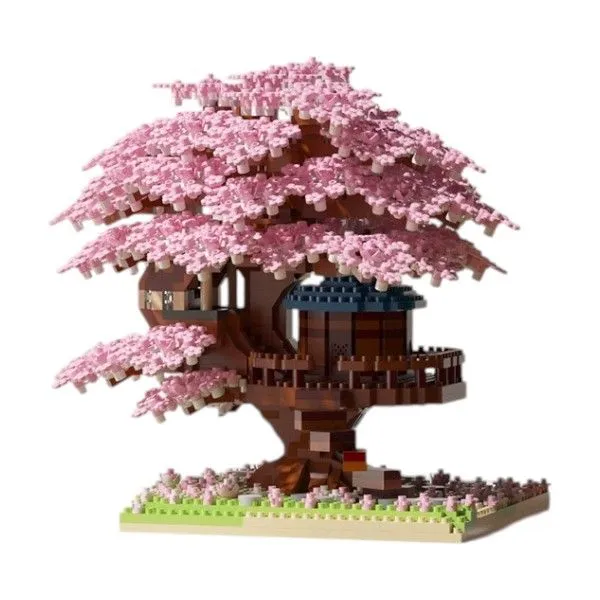 1104 Pieces Cherry Blossom Tree-House Building Blocks - Pink