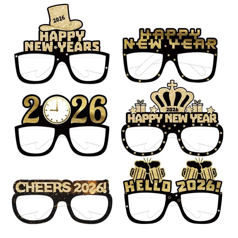 2026 New Year Party Glasses 6pcs Funny Photo Booth Prop Eyeglasses