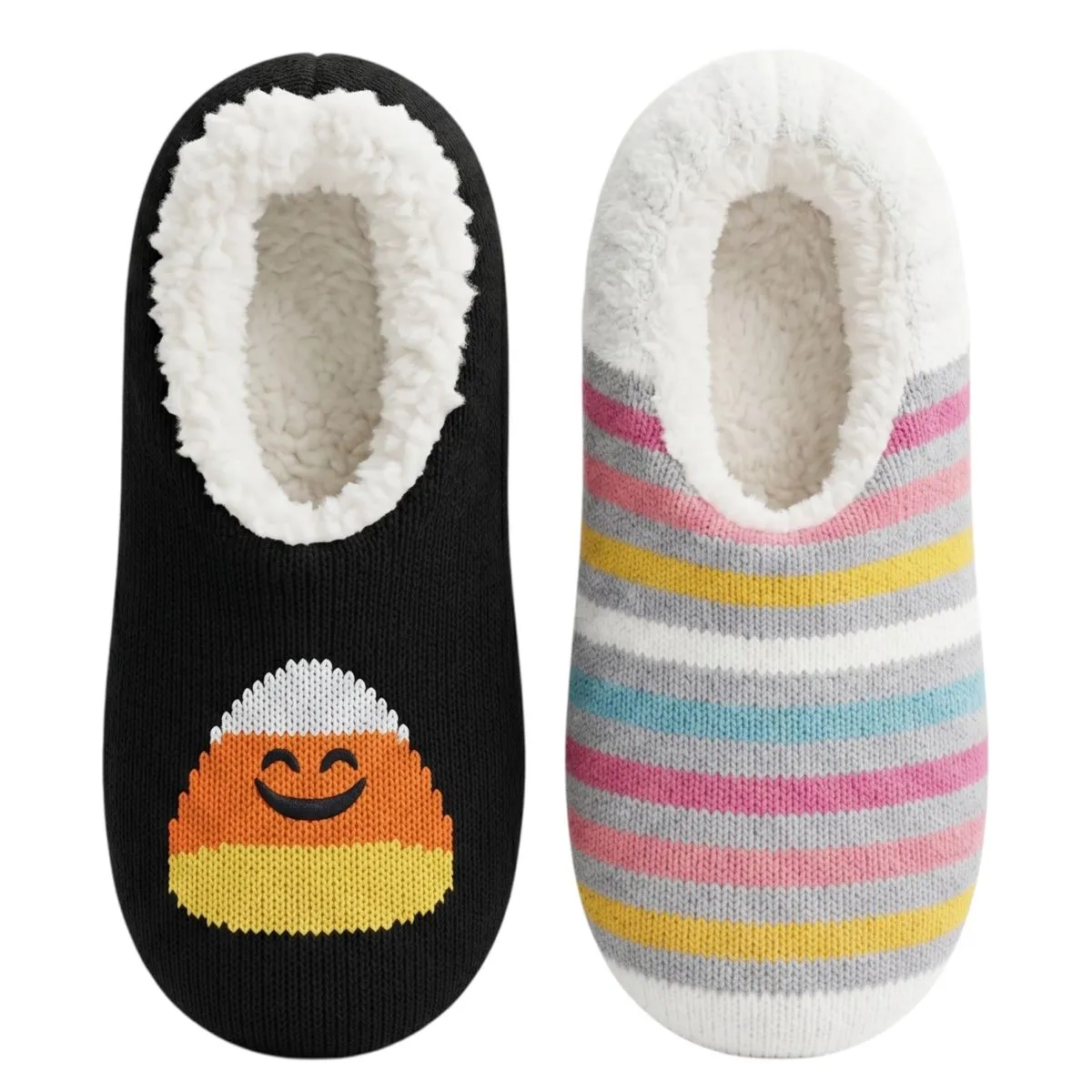 4 Pack Winter Knitted Ladies Fleece Lined Slippers Sock NonSkid Sole UK 3-6 - Black Rainbow