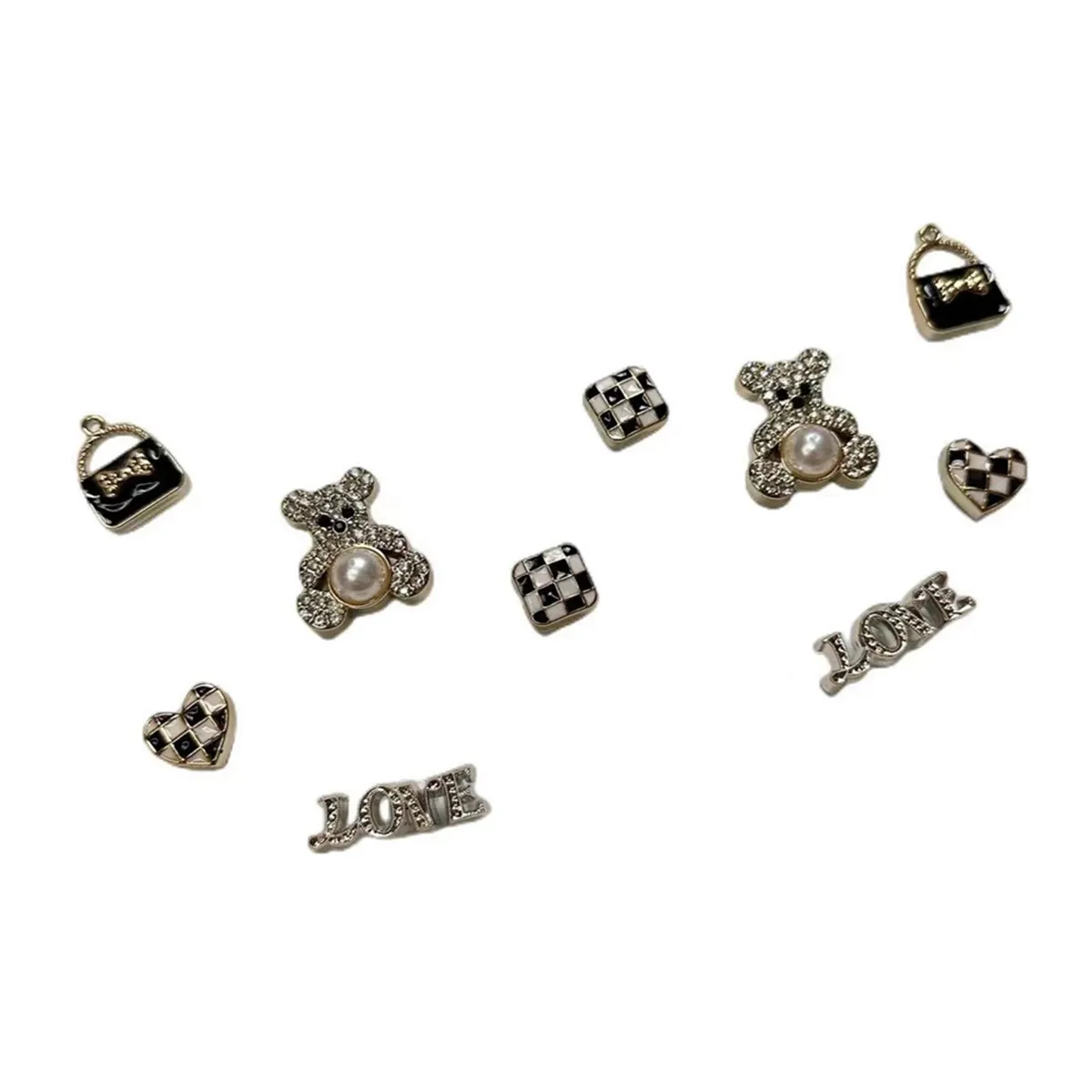 Glitter Love Bear Novelty Cute Shoe Charms Shoe Decorations - 10 Pieces