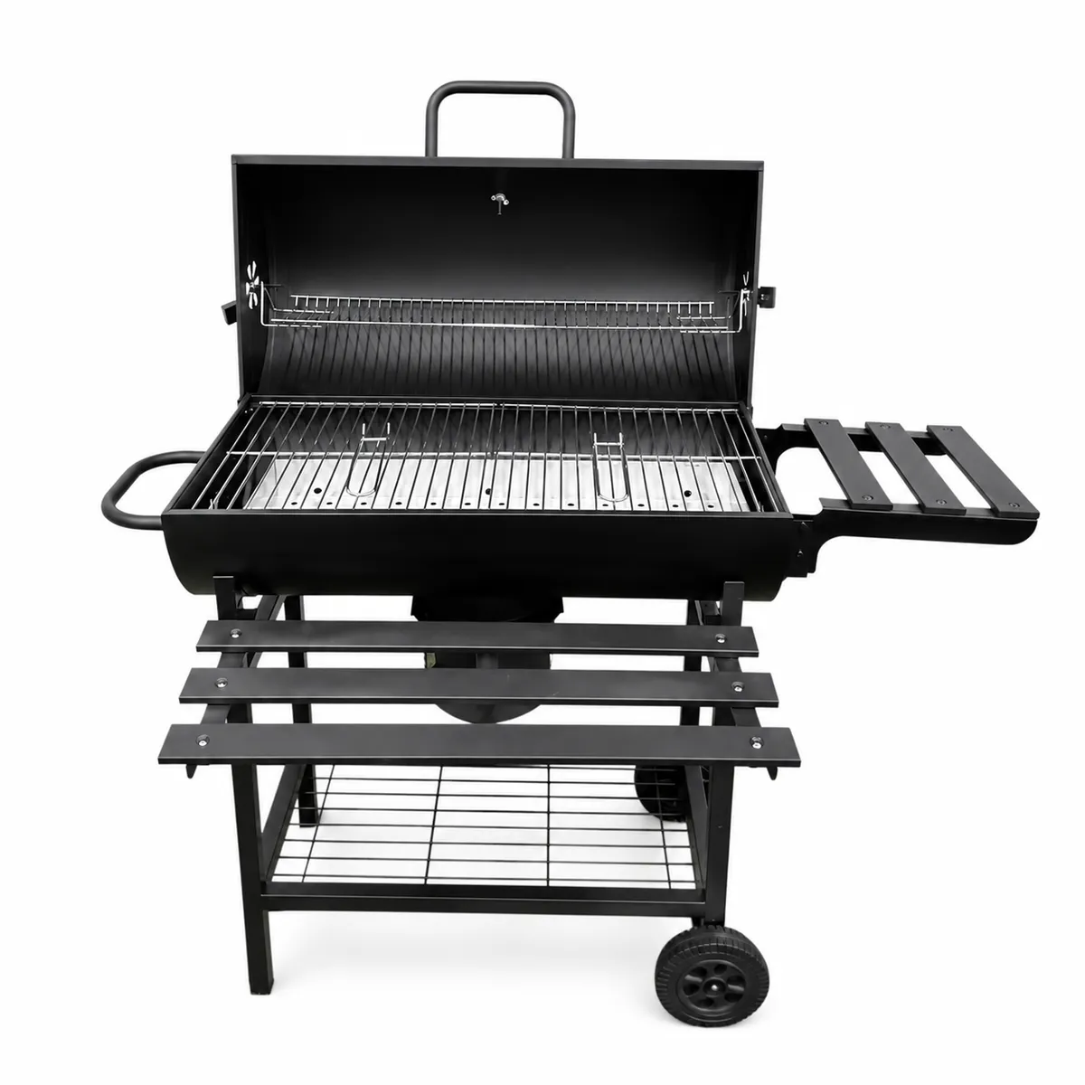 Charcoal BBQ Grill with Foldable Side Shelves & Wheels