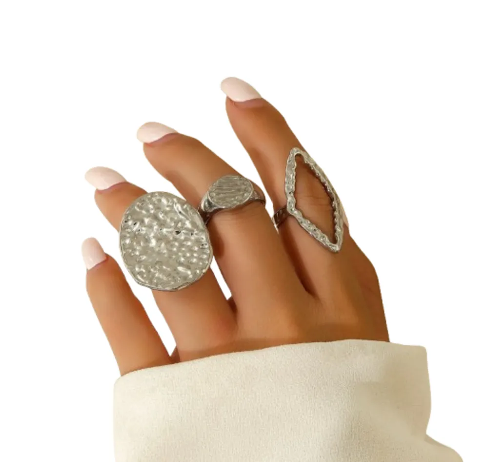 Fashion Trendy Hammer-Pattern Metal Geometry Rings - Silver