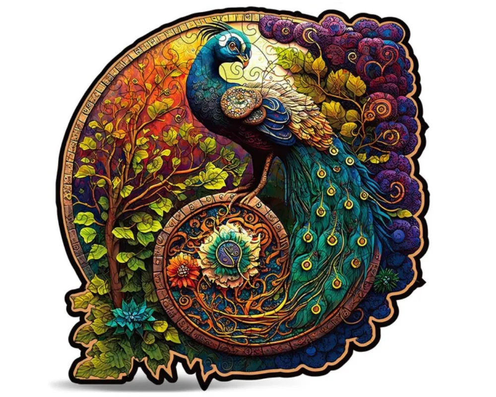 MorFansi Colorful Wooden Puzzle Creative Gift Kids Teenagers Peacock Shape