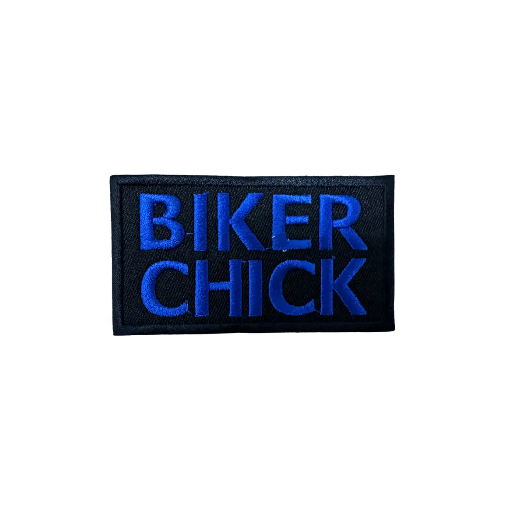 Motorcycle Waistcoat Patch With Biker Chick In Blue