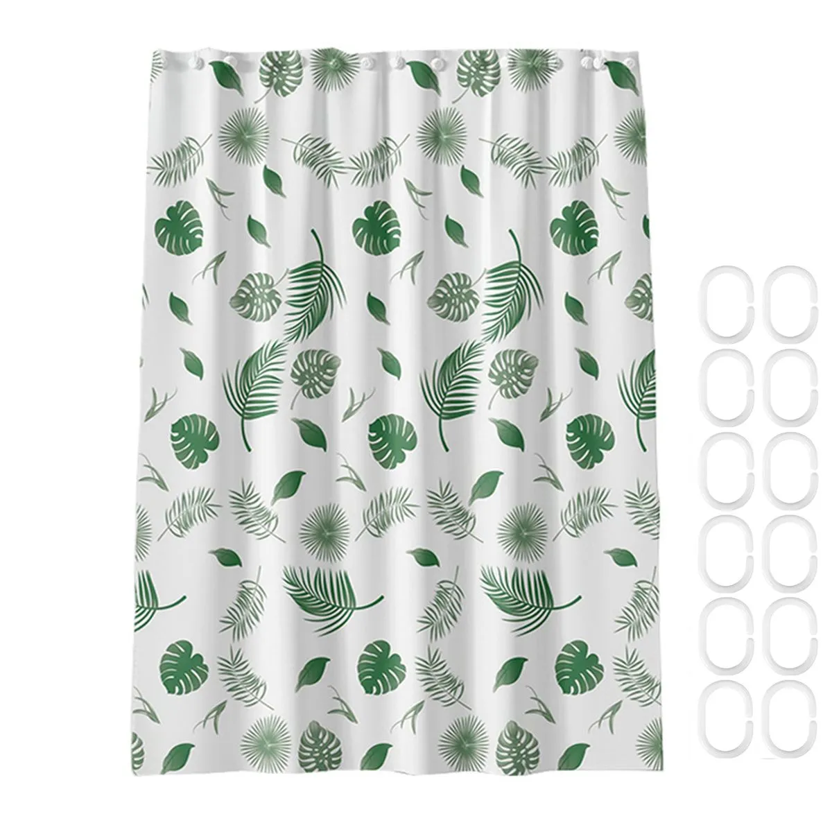 180cm Green Leaf Premium Shower Curtain With Hooks