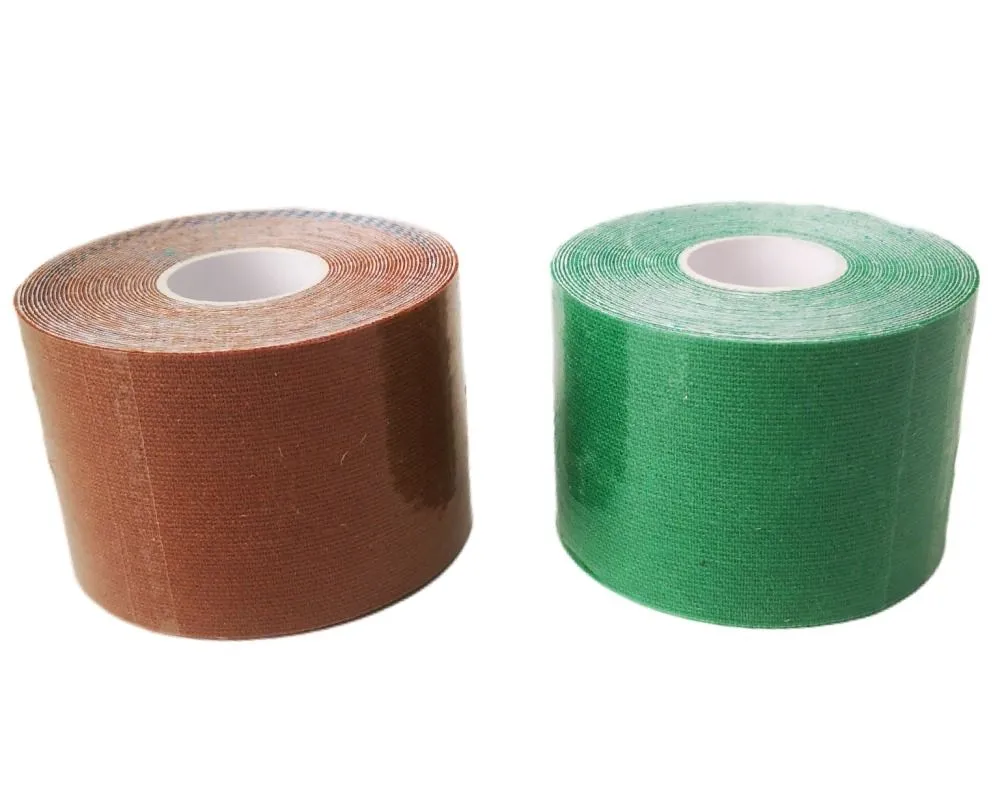 Kinesiology Tape 2 Rolls - Assorted Colours - 5cm x 5 meter - Brown, Green