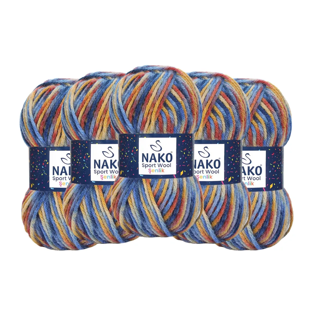 Nako - Sport Wool Senlik (Pack of 5 x 100g) - Blue/Gold - 87743