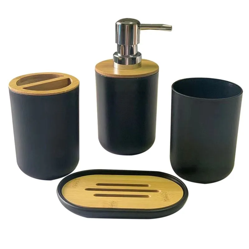 Bathroom Accessories Set Soap Dispenser Bottle Dish Suit Black