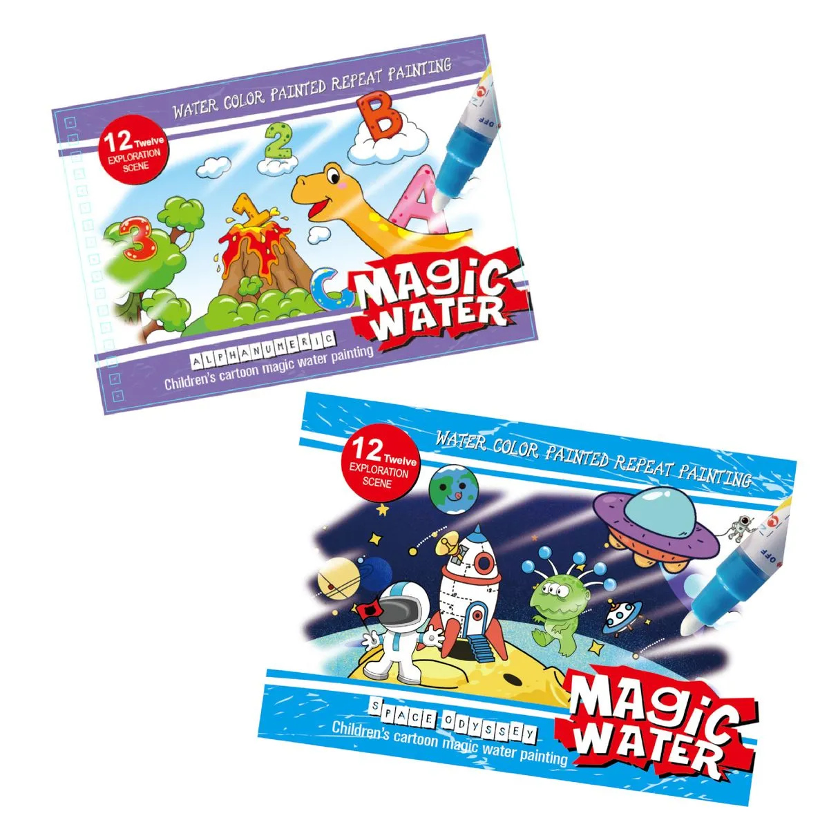 Reusable Magic Water Coloring Book Collection Ver.A - Set of 2