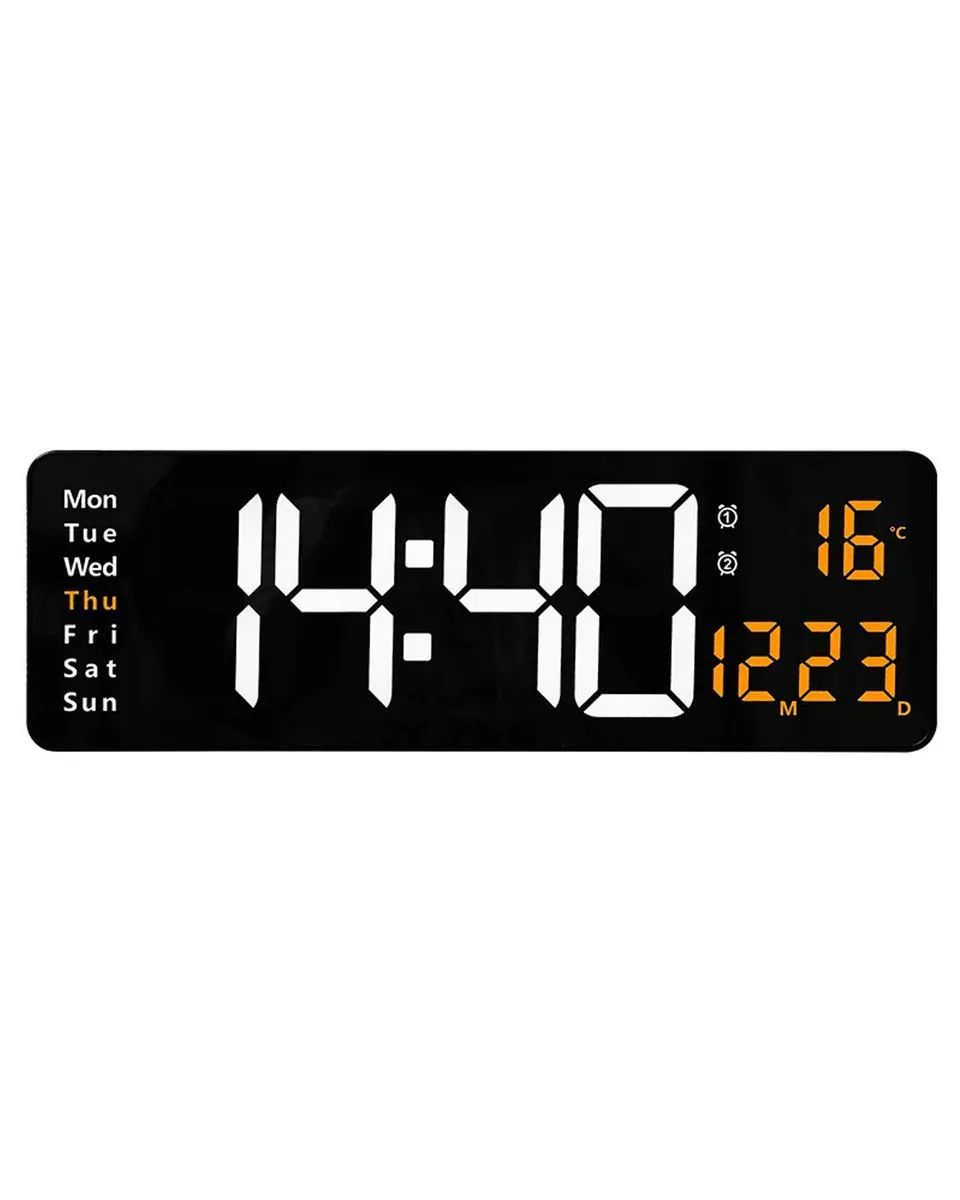 LED Digital Wall Clock Large Display Calendar Clocks with Remote Control - 16 Inch