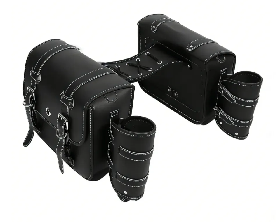 14L Waterproof Motorcycle Saddle Bags PU Leather With Cup Holder And Lock