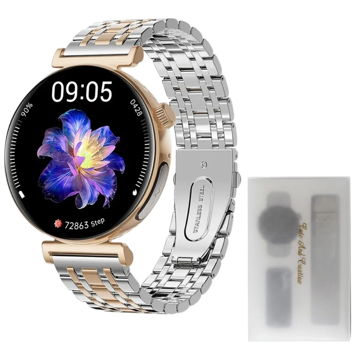 ECG Smartwatch Blood Glucose Monitor ECG Health Tracker Uric Acid Watch - Rose Gold 