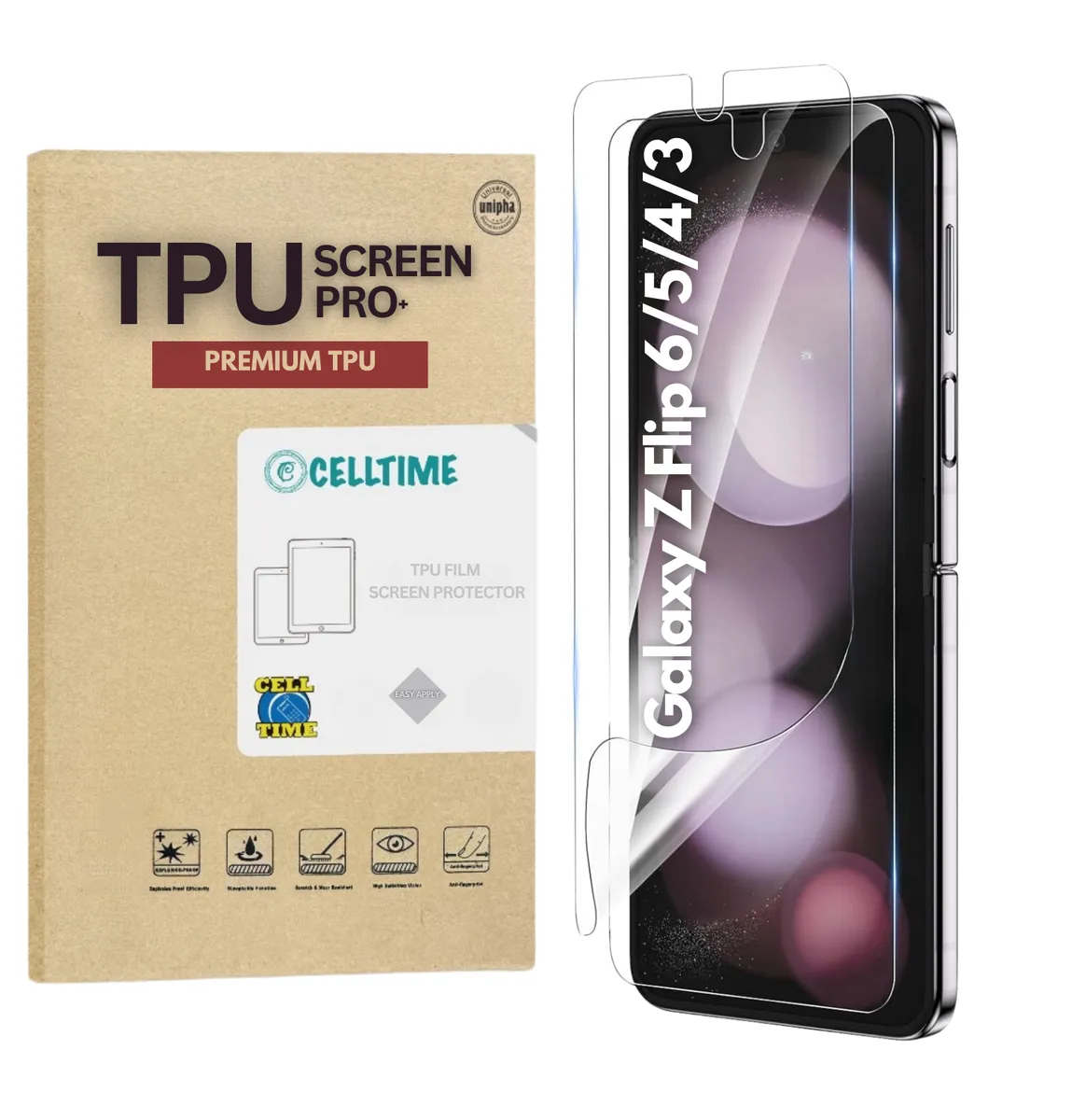 CellTime TPU Film Screen Protector for Galaxy Z Flip 6 / 5 / 4 / 3 - 2 Pack