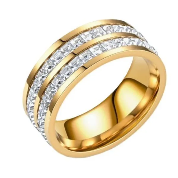 Womens Rings Stainless Steel, Gold Ring for Women 8MM with Cubic Zirconia