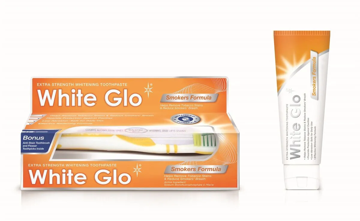 White Glo - Smokers Formula Toothpaste 100ml + Toothbrush x 2
