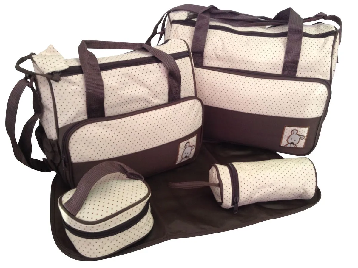 Baby Kingdom 5 Piece Diaper Bag Set - Dark Chocolate Brown