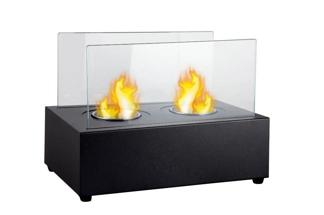 1green Double Burner Table Styled Ethanol Fireplace - Black