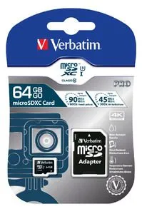 Verbatim 64GB Pro 600x Micro SD Card with Adaptor Up to 90MB/sec