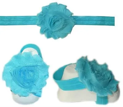 Baby Headbands Girl's Fine Flower Headband with matching Footies (Baby Bare Foot Sandals) - Turqois…