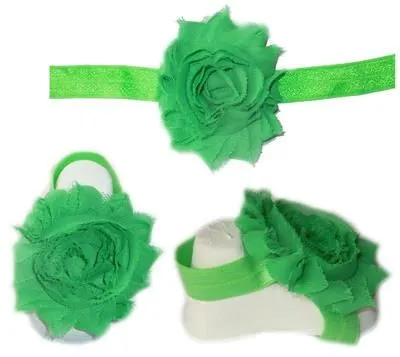 Baby Headbands Girl's Fine Flower Headband with matching Footies (Baby Bare Foot Sandals) - Green (…