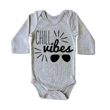 Stickaninja Chill Vibes Baby Grow Long Sleeved - Grey with Black Print