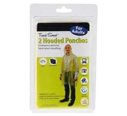 Bulk Pack 4 x Emergency Twin Pack Plastic Poncho With Hood