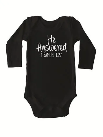 Stickaninja He Answered Long Sleeve Onesie - Black with White Print
