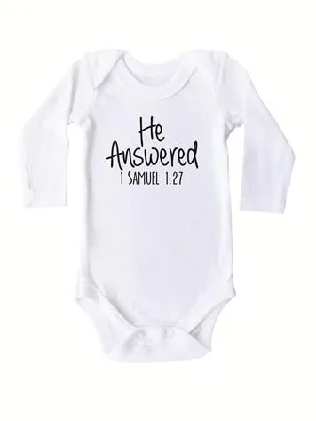Stickaninja He Answered Long Sleeve Onesie - White with Black Print