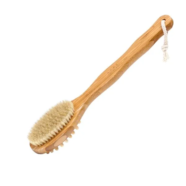 Bamboo Bath Brush Dual Head Natural Bristles Long 41cm Handle