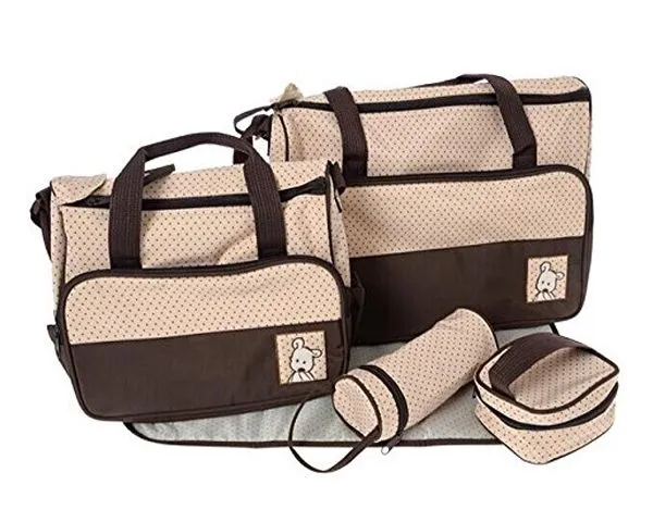 5-Piece Multifunctional Nappy Bag - Brown