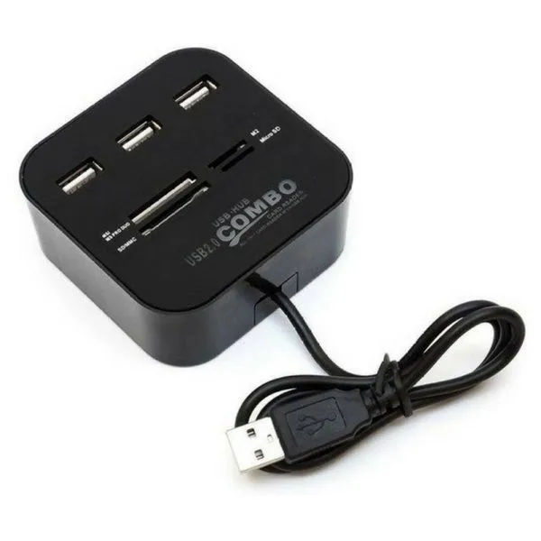 USB 2.0 HUB & Card Reader - Black - Black