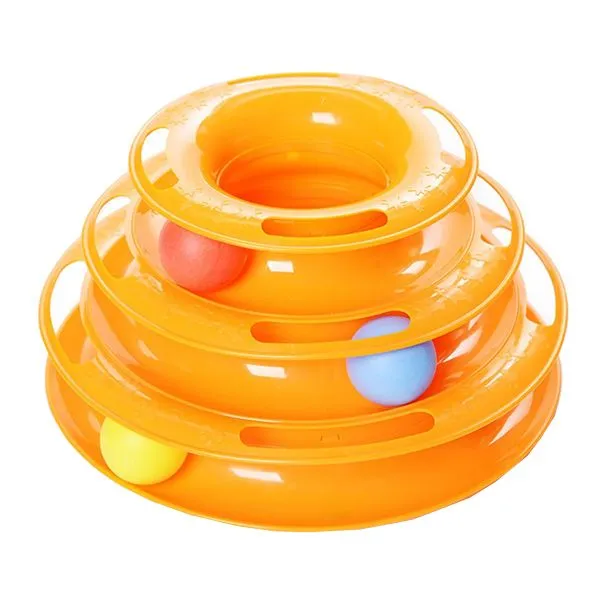 Tower of Tracks Cat Turntable Three Levels of Tracks Interactive Ball Toy - Orange