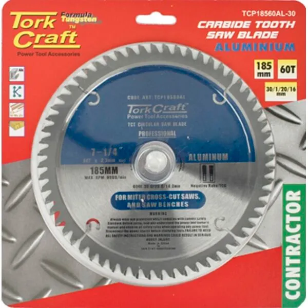 Tork Craft Blade Contractor Alum 185 X 60T 30 Circular Saw TCT